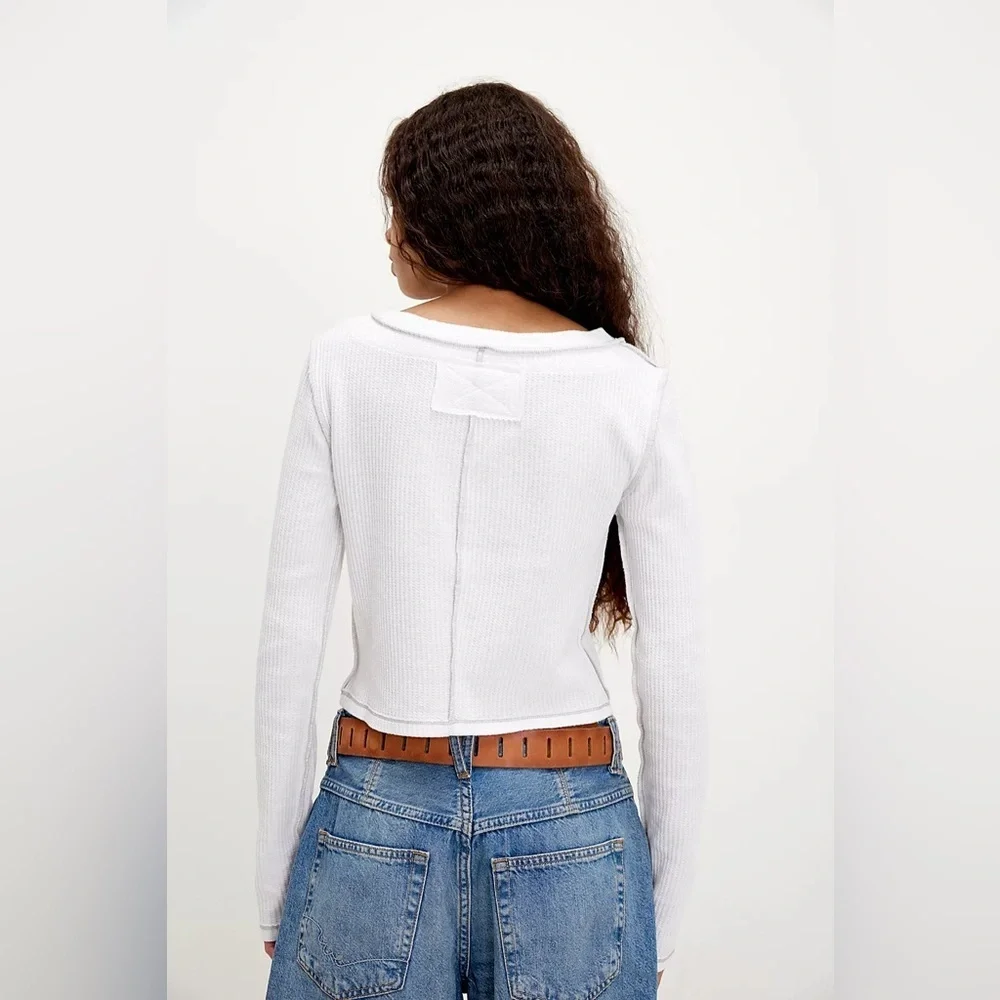 Care FP Manchester Long Sleeve Free People Waffle Knit Thermal Crop Top